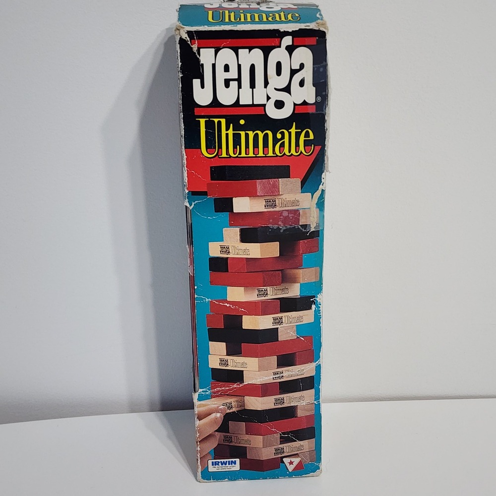VTG 1995 Irwin Jenga Ultimate Board‎ Game Family Coloured Wood Blocks Stack Dice